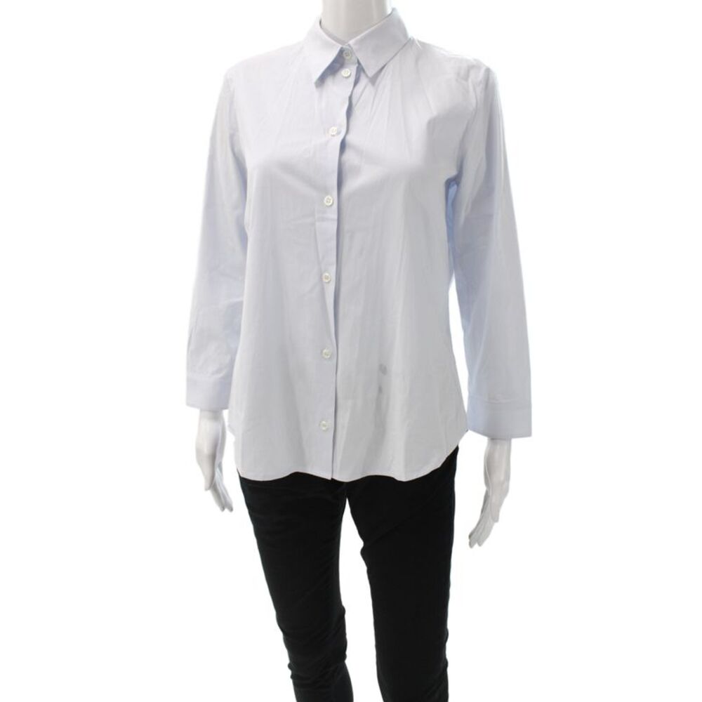 The Row Women Collared Blue Cotton Long Sleeve Basic Button-Up Petite Size L